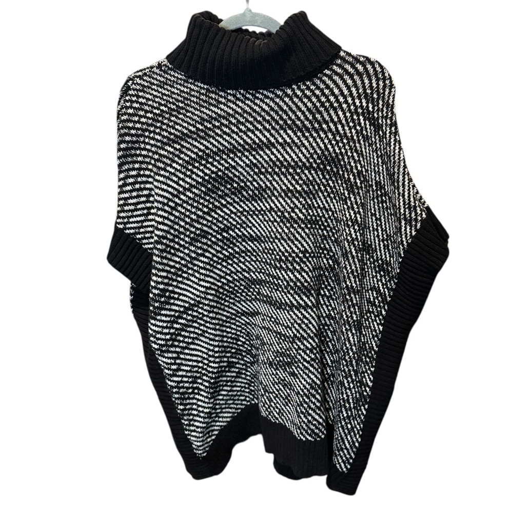 Michael Kors Twill Black Stitch Turtleneck Poncho Sweater (Small)